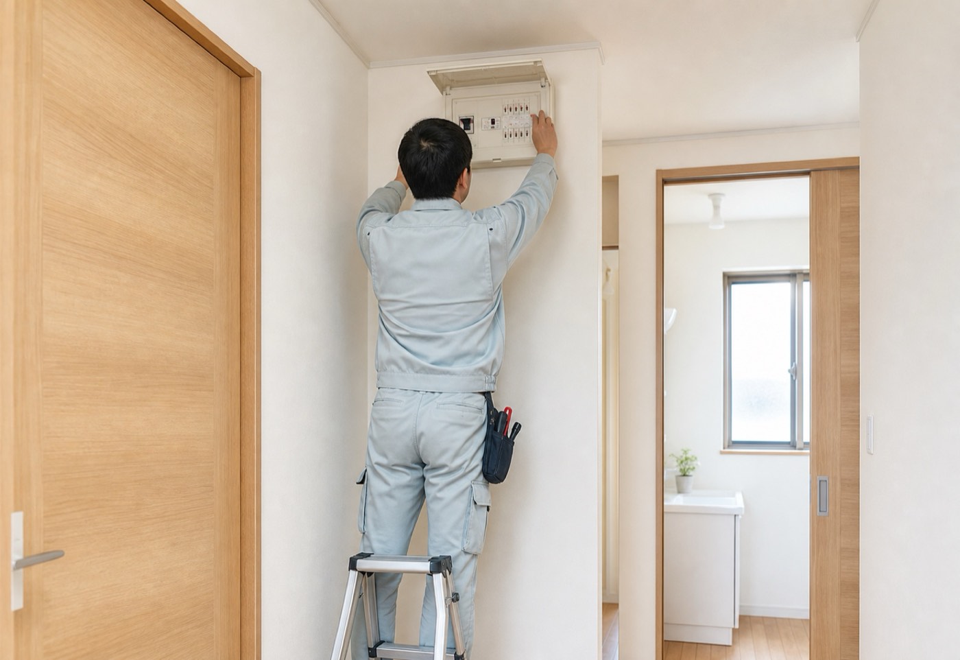 住宅の分電盤を点検している様子
